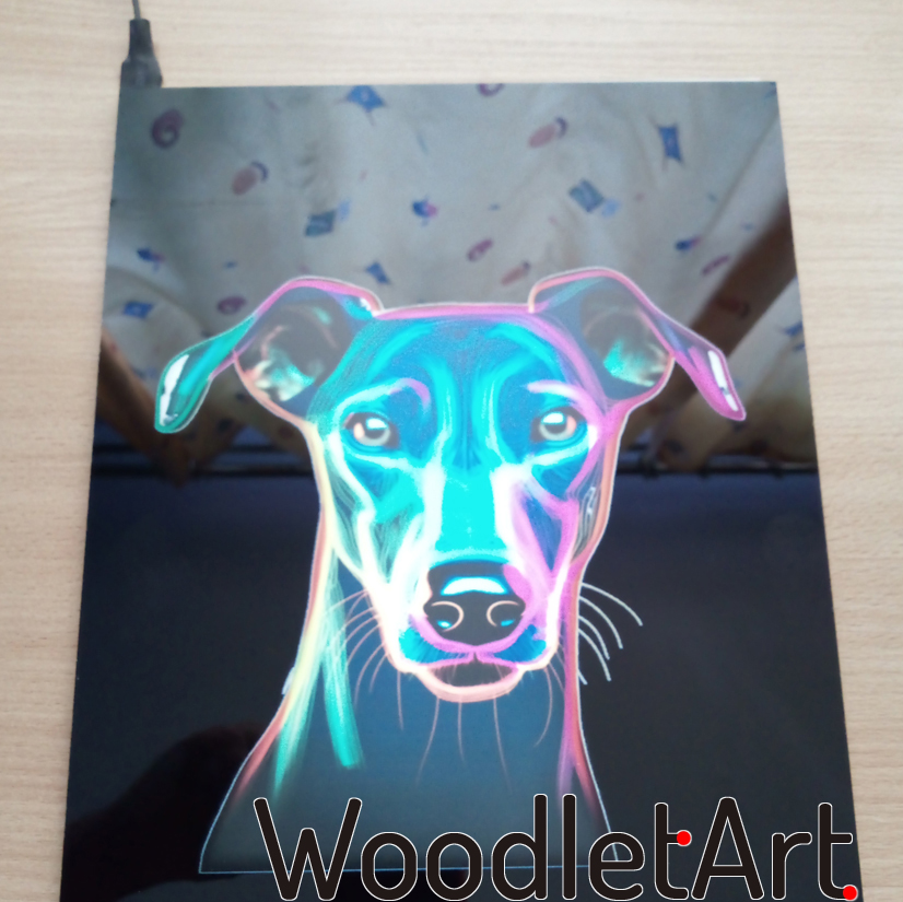 Pies nadruk kolorowy na szkle z podświetleniem